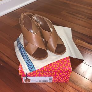 Tory Burch 100 mm wedge sandal royal tan